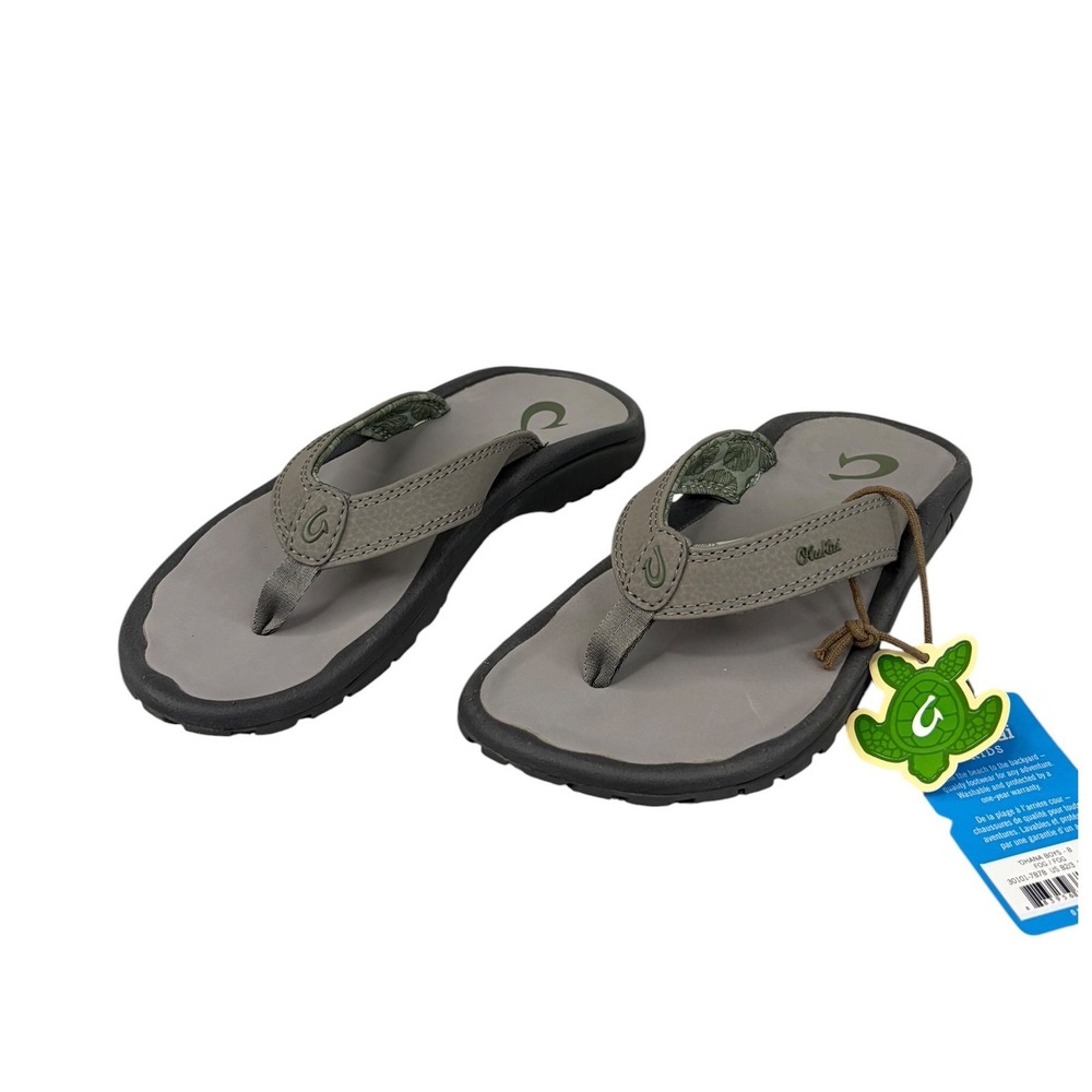 OluKai Ohana Sandals Boys 2/3 Fog Gray Water Resistant Flip Flops 30101-7B7B